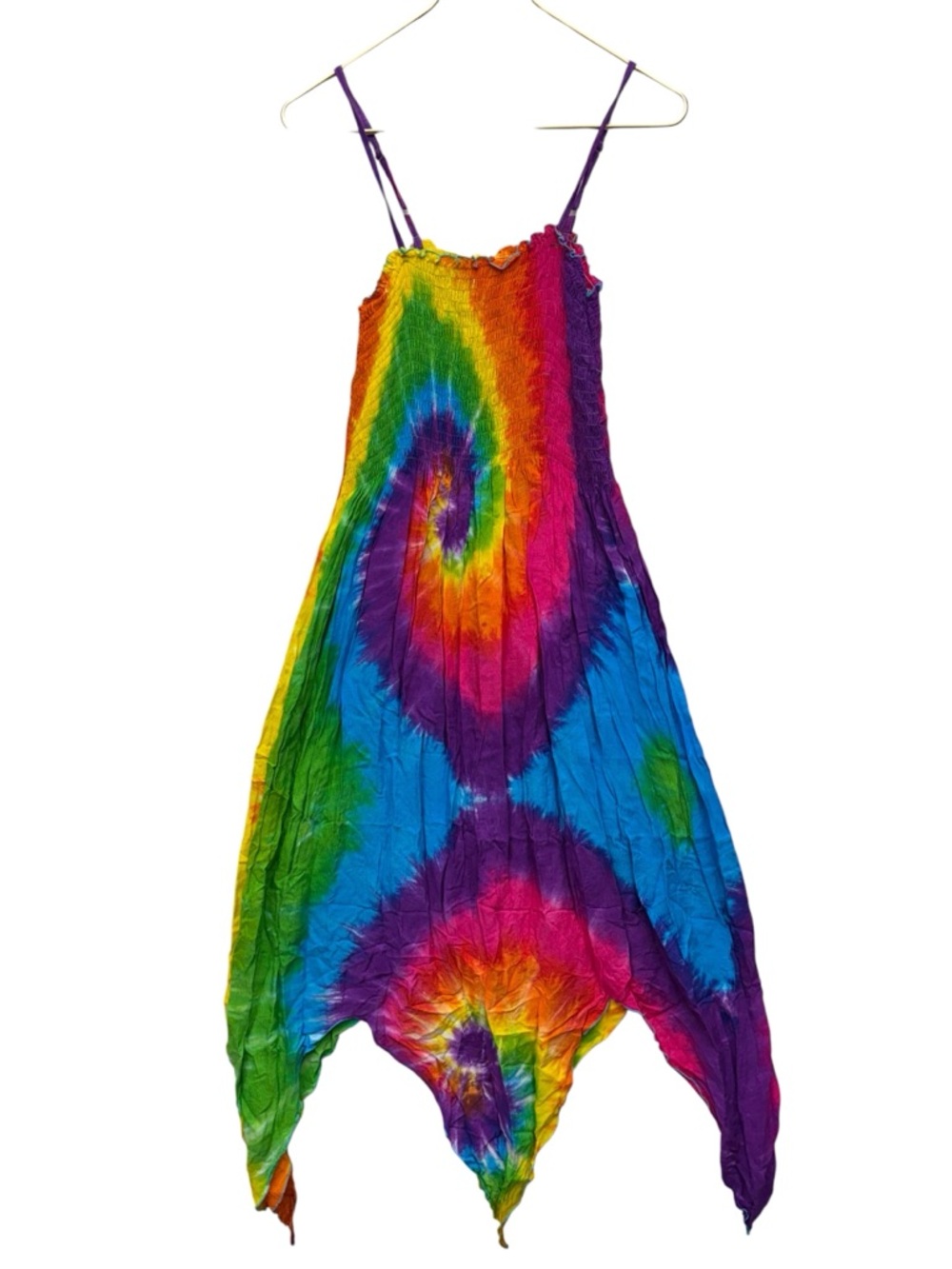 Peaceful People | large Vibrant Rainbow Tie-Dye Handkerchief Hem Sundress